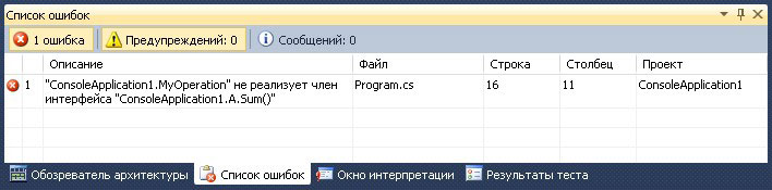 Ошибка при отсутствии реализации метода базового интерфейса